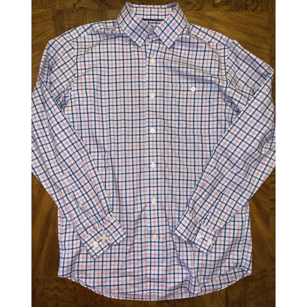 Orvis Mens Classic Fit Tattersall Check Long Sleeve Button Down Shirt Blue Red M